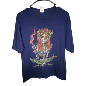 Port&Company Floral Witchy Smoking Skeleton Short Sleeve Graphic T-Shirt